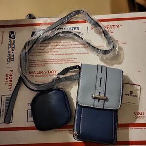 Mundi Blue and Gray Crossbody Bag Set 7in H. 4in L. 2in W